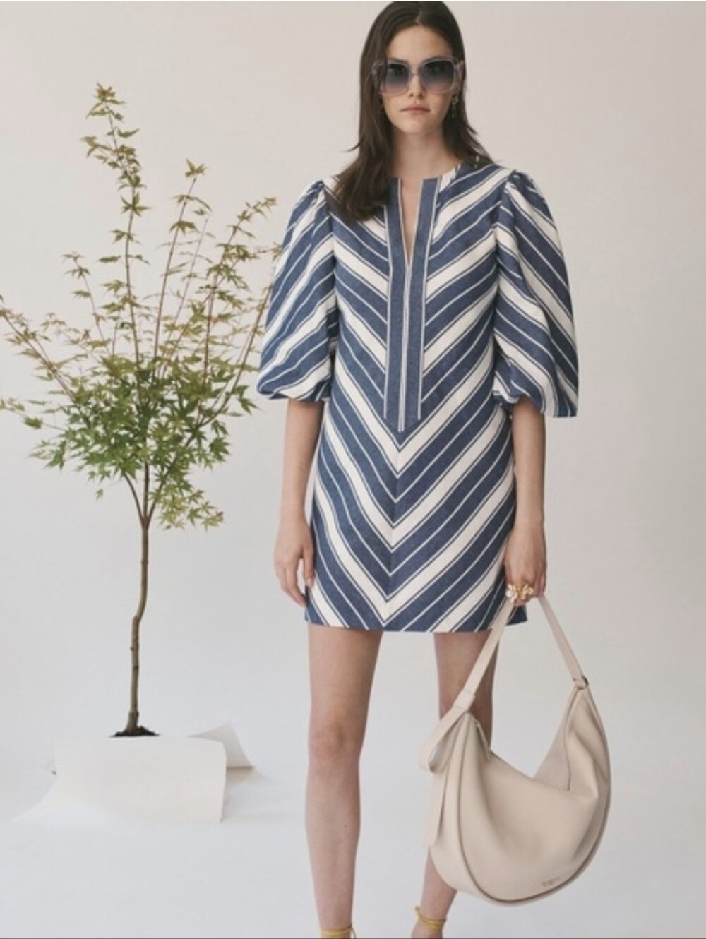 Kate Spade New York Stripe Double Cloth Mini Dress Puff Sleeves Blue White XS